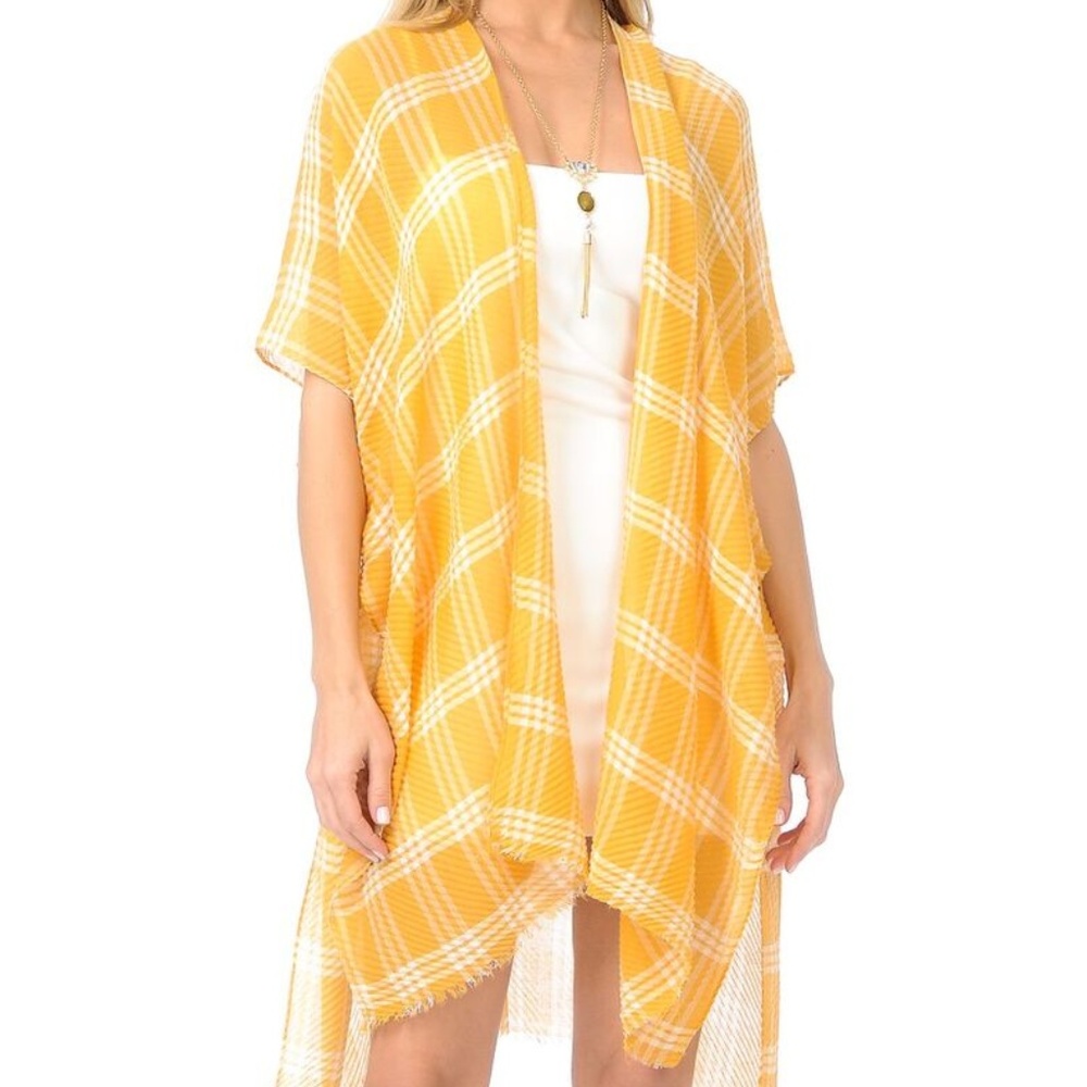 MUSTARD PLAID SUMMER KIMONO COVER UP